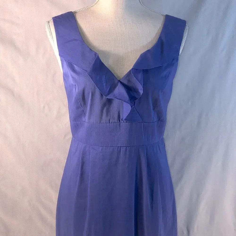Antonio Melani Linen Light Blue Umbra Sleeveless Ruffled V Neck Sheath Dress 2 👍